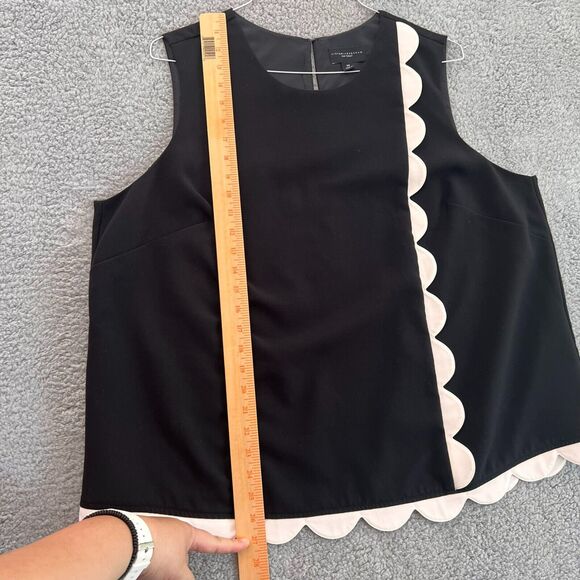Victoria Beckham Blouse 2X Womens Top Black white Twill Tank Scallop Preppy - Picture 8 of 8